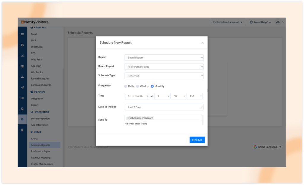 Schedule reports for custom boards