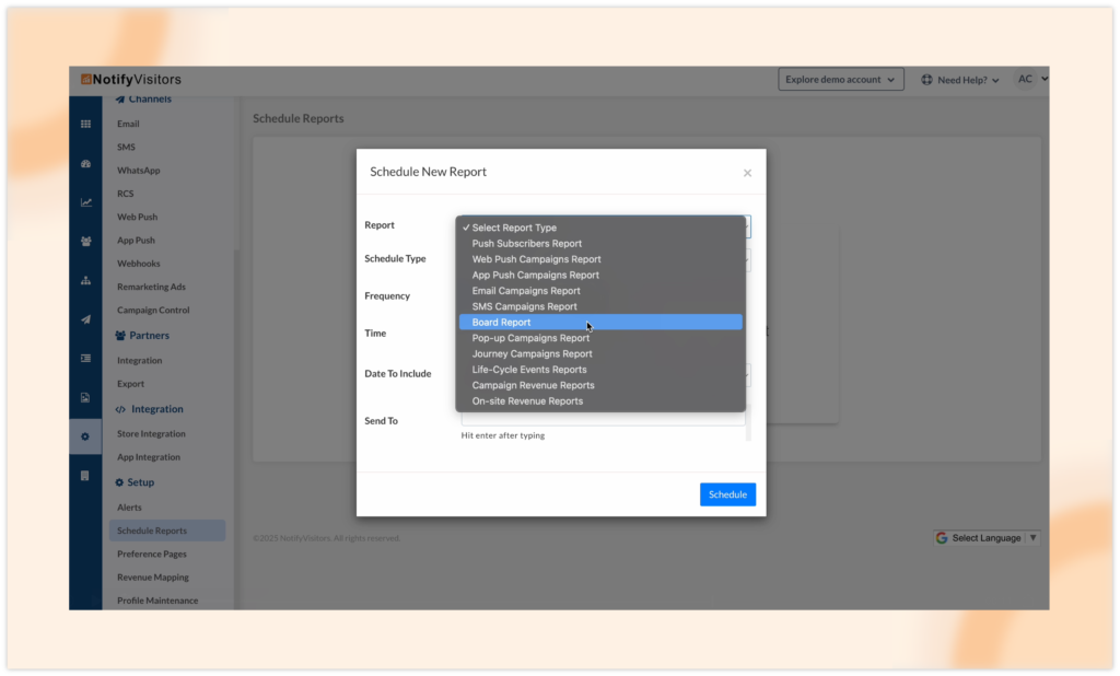 Schedule reports for custom boards