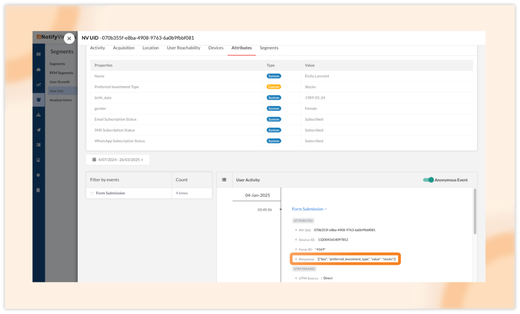 Capture signup form data as event attribute