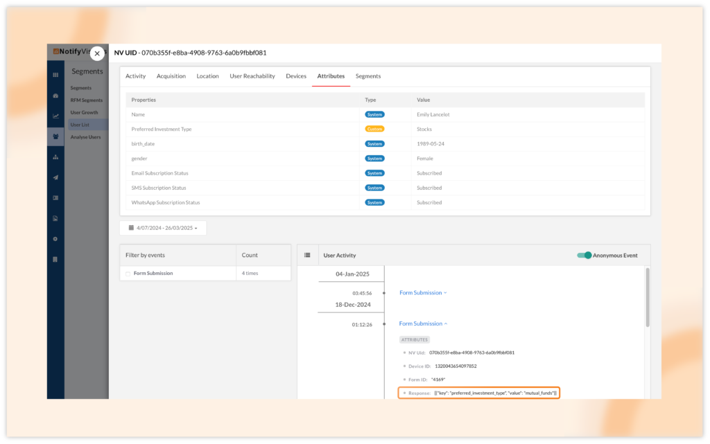 Capture signup form data as event attribute
