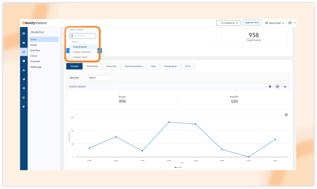 Added “unique sessions” and “unique users” metrics in event analytics