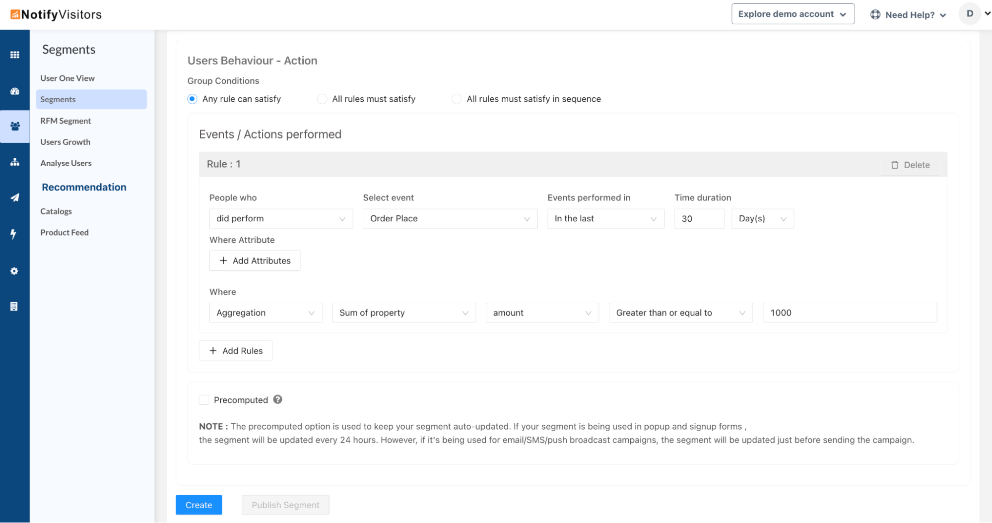 Introducing aggregate properties in segments
