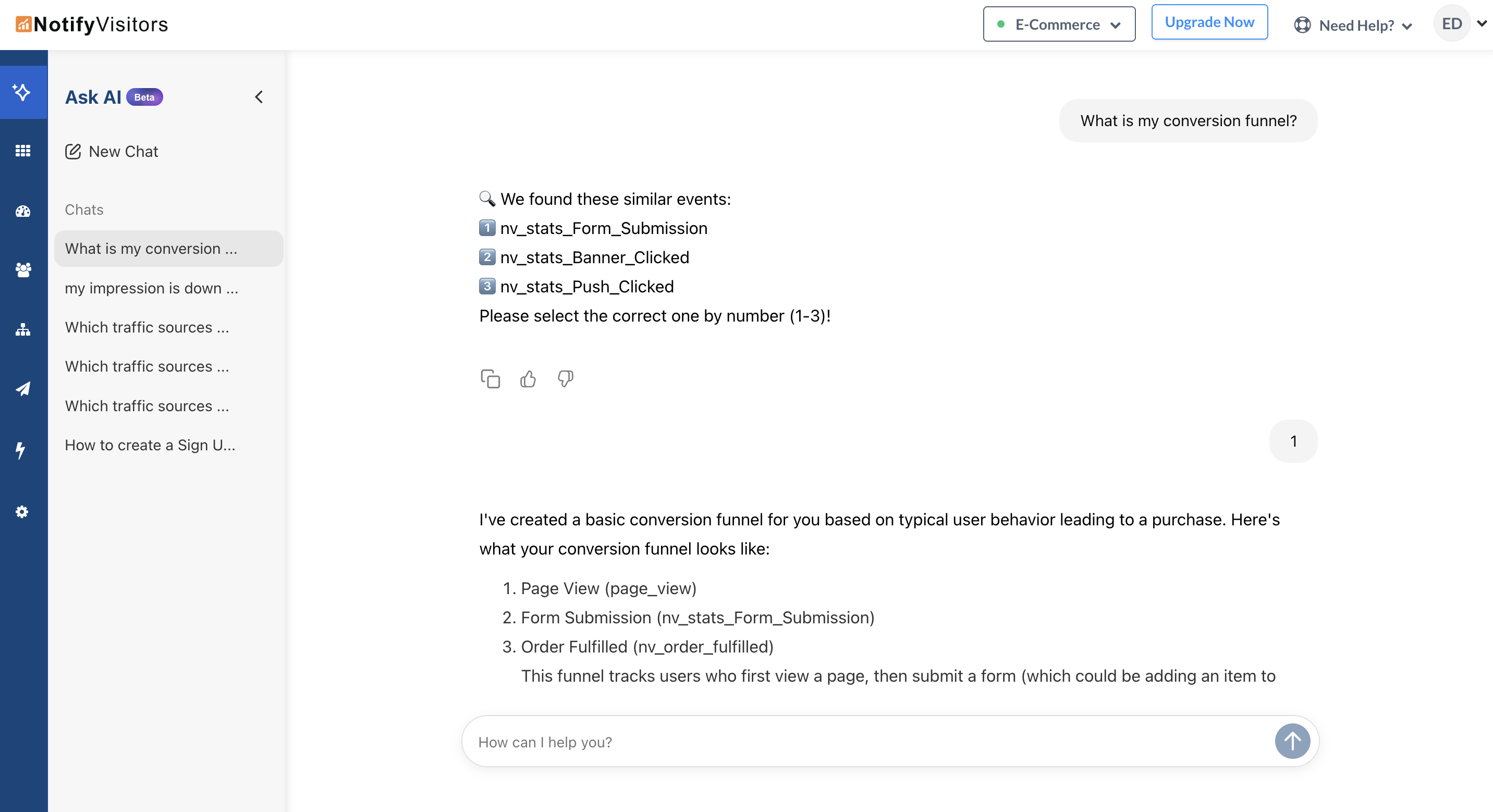 Open the NotifyVisitors console. You’ll land on the Ask AI tab by default.
