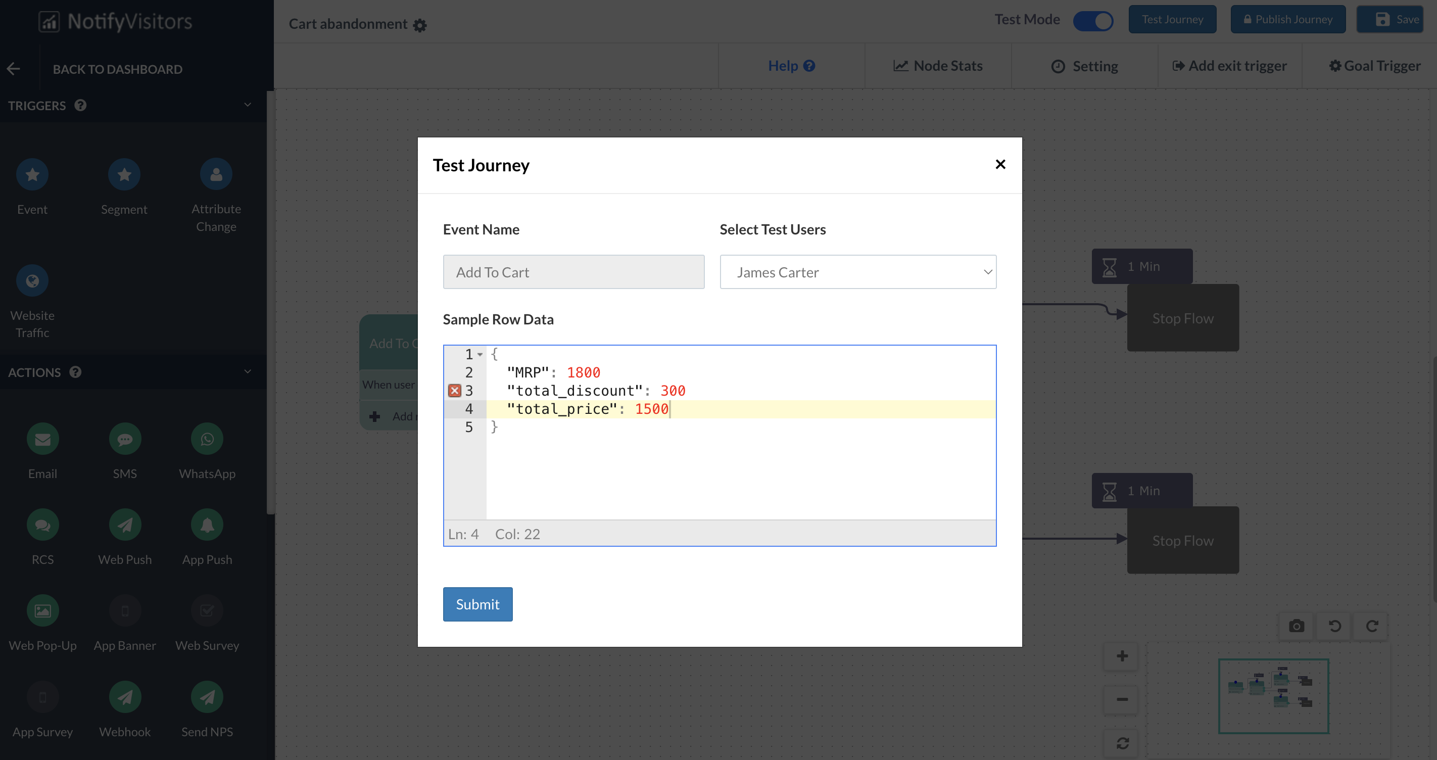 A popup window will display the event name and its attributes.