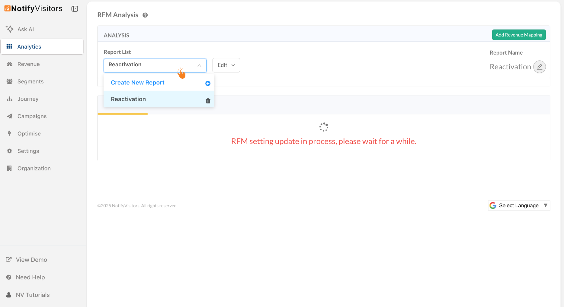You can now save your RFM analysis as named reports that live in the Report List dropdown.