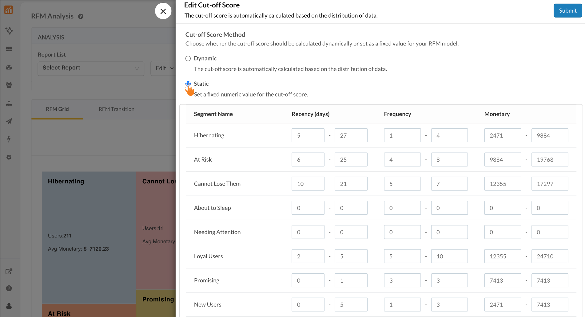 Choose Static to enable manual entry.