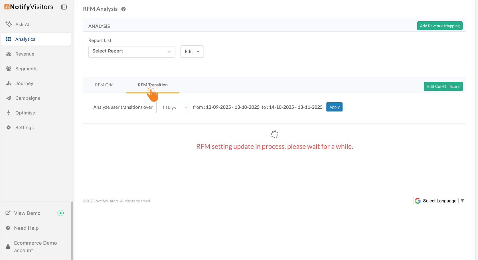 In RFM Analysis, open the RFM Transition tab.