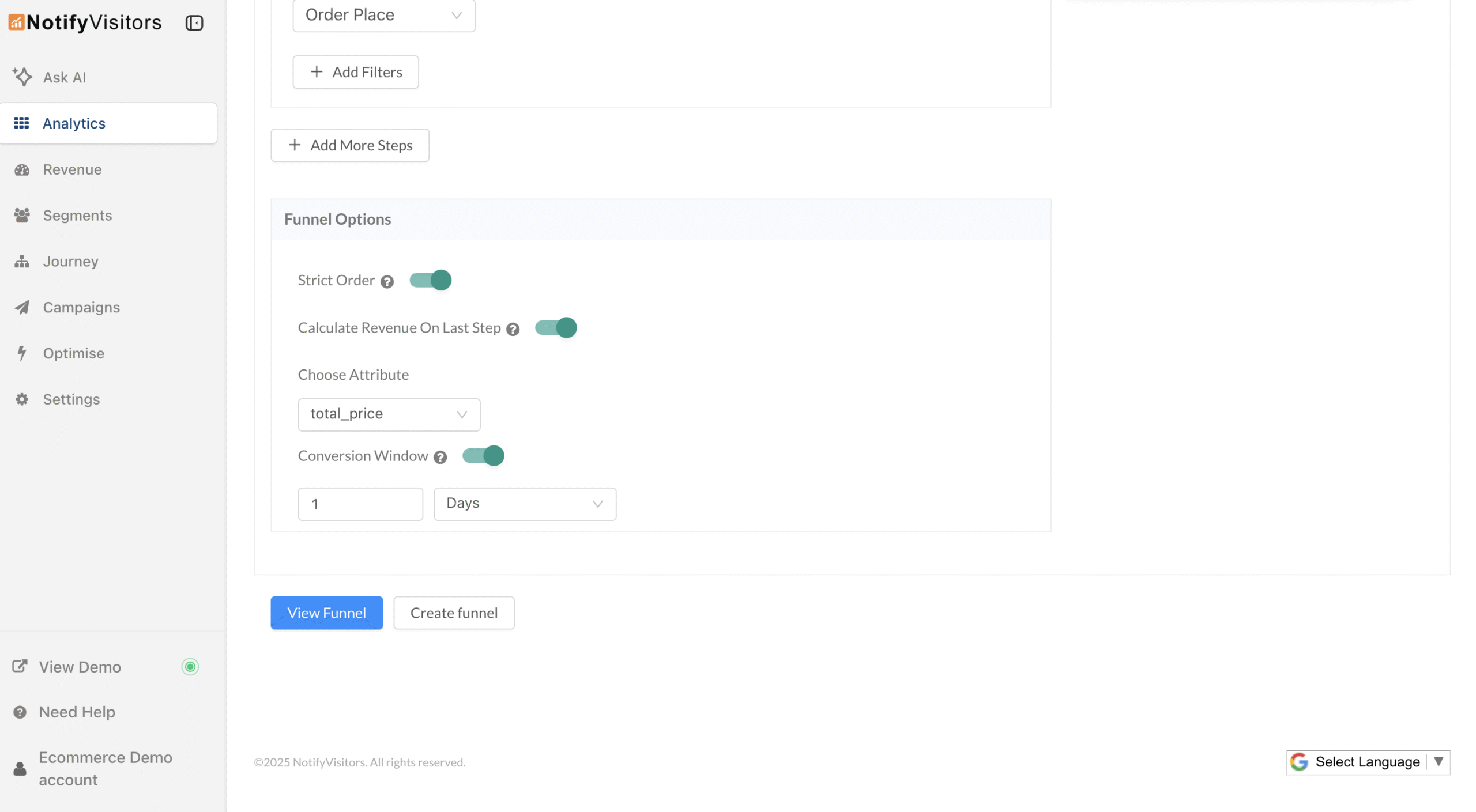 Toggle Conversion Window → choose minutes/hours/days and set the value.
