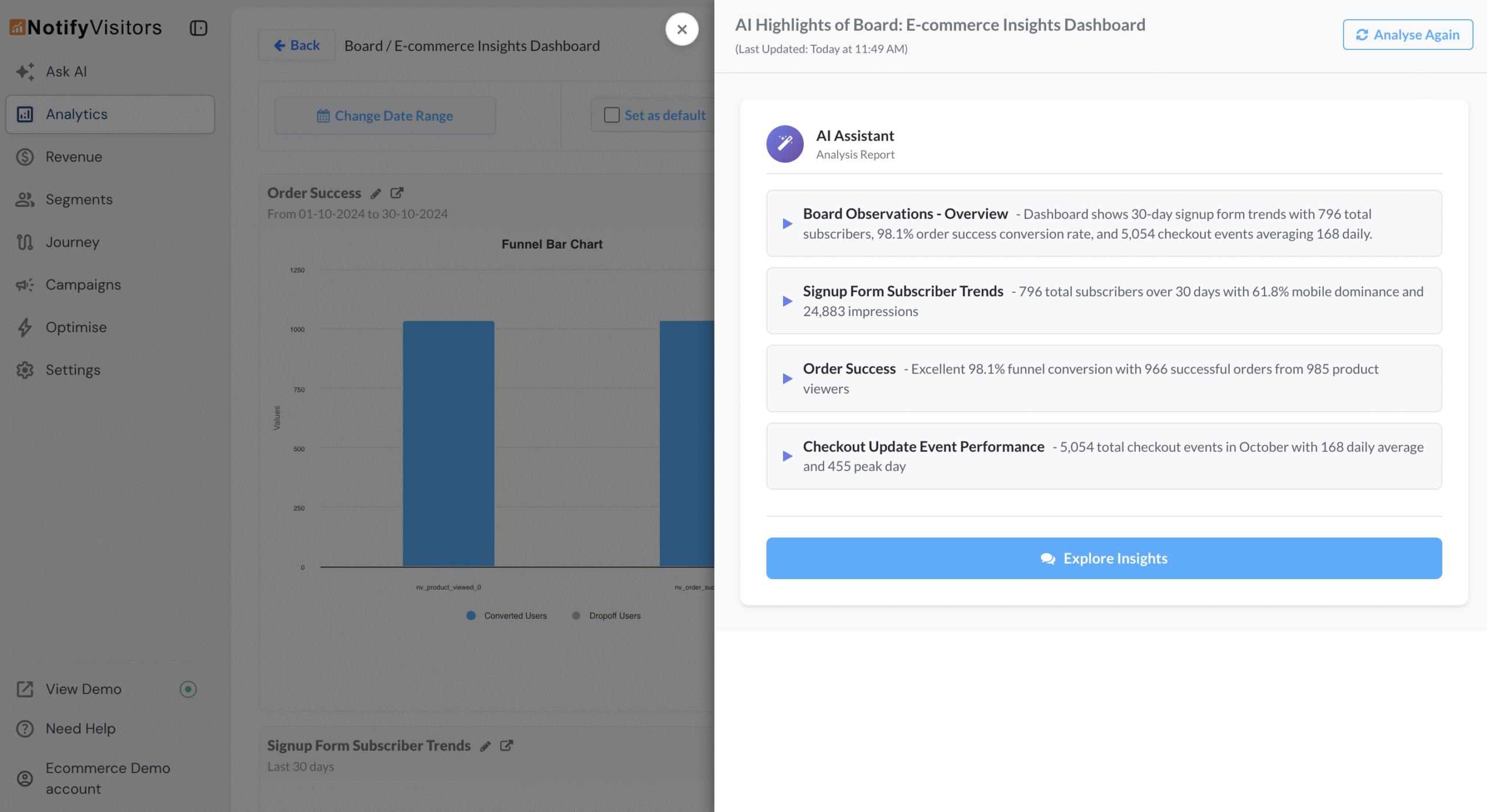 The panel appears on the right with collapsible sections for board overview plus for each pinned chart.