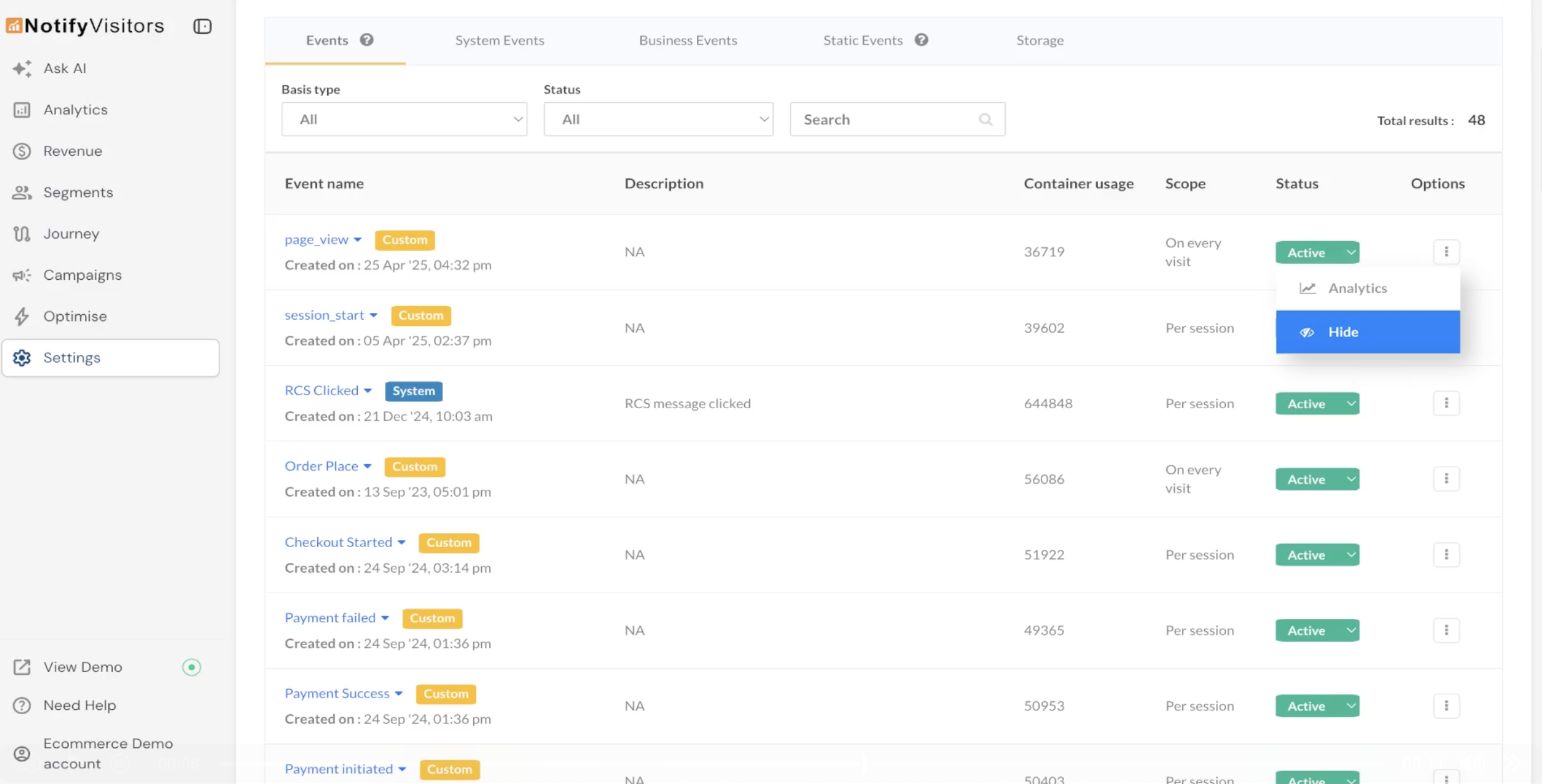 Hide unused events: keep your event lists tidy