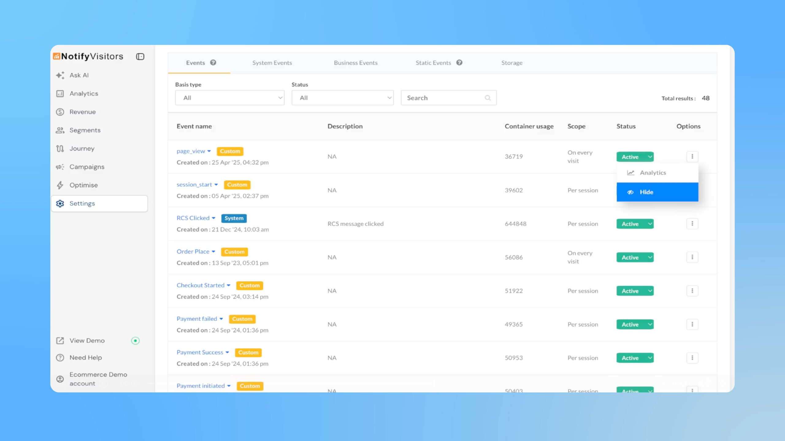 Hide unused events: keep your event lists tidy