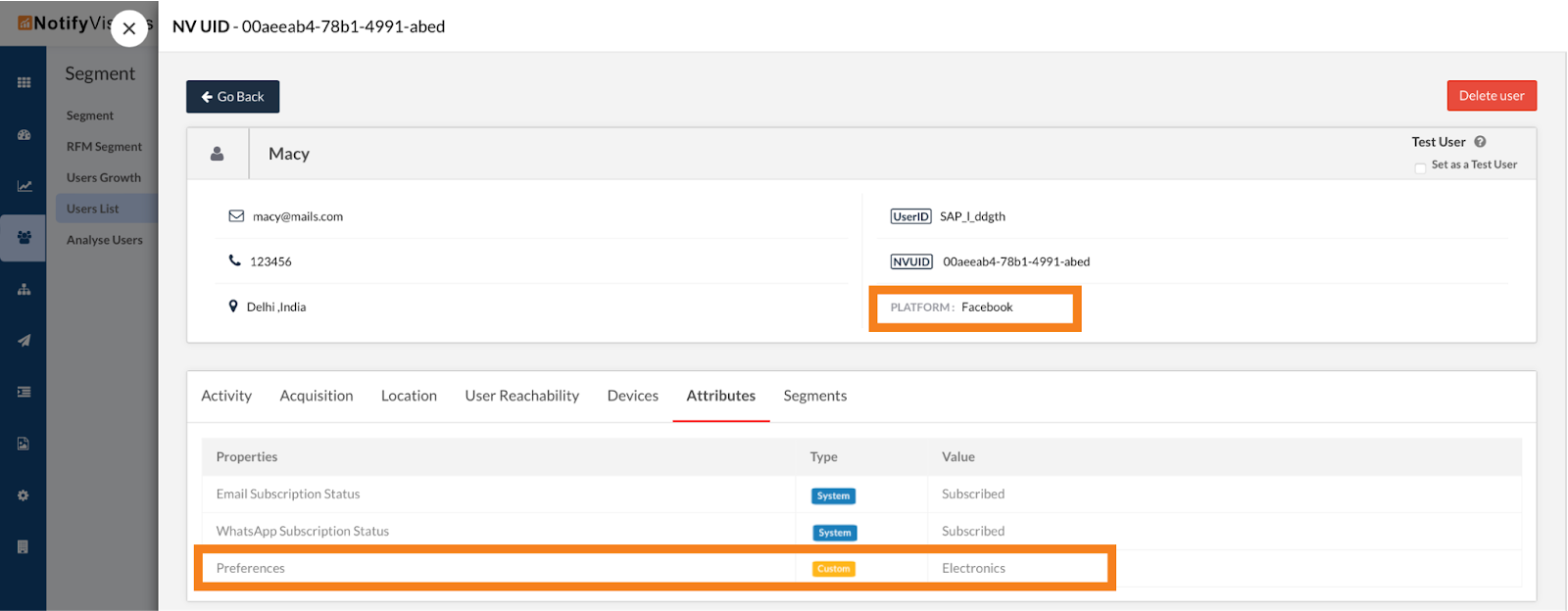 Collect user attributes