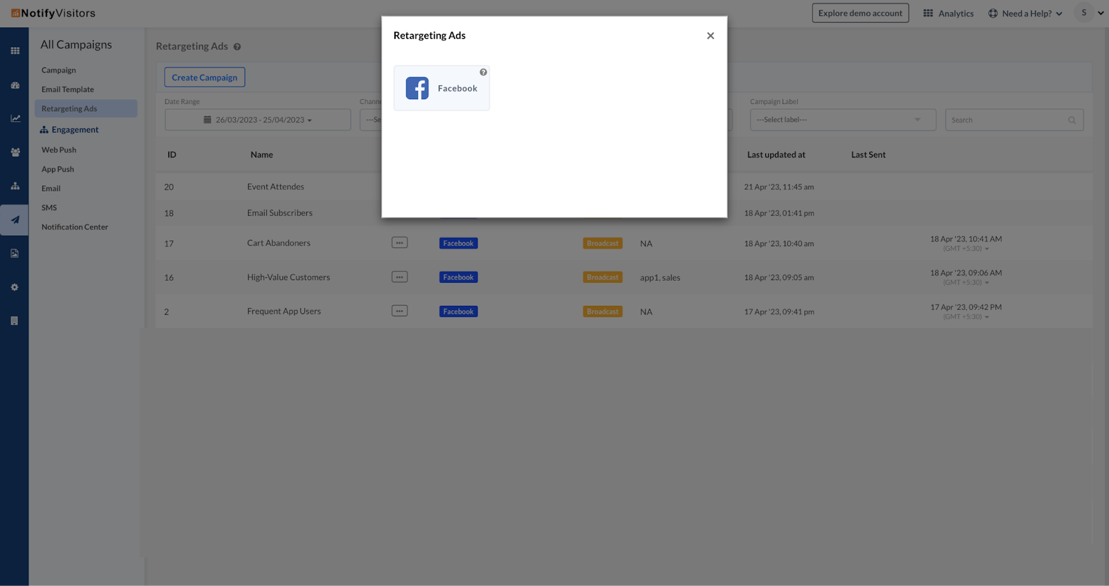 Sync segments with Facebook
