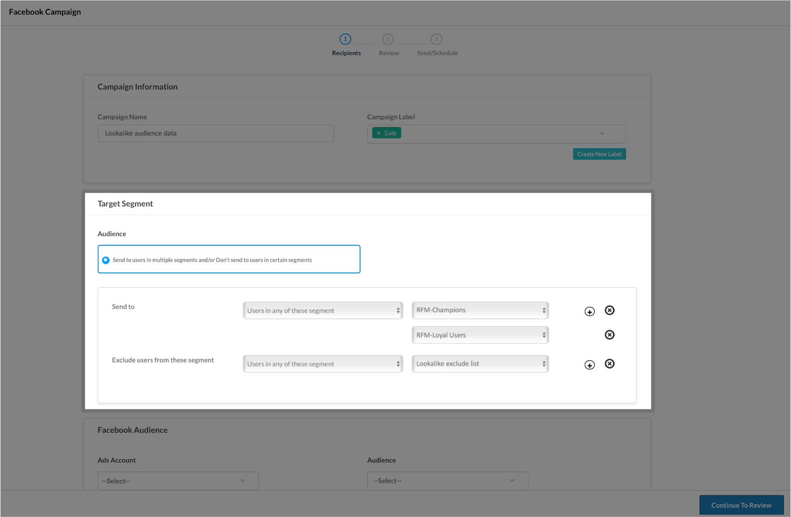Sync segments with Facebook