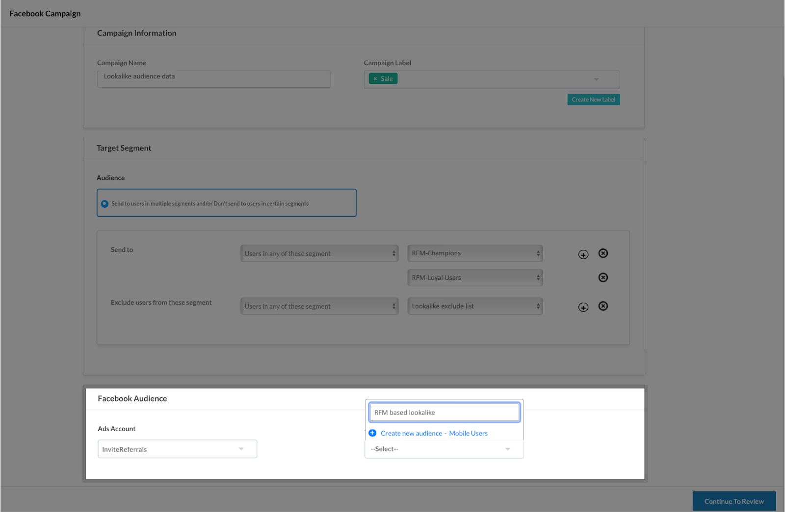 Sync segments with Facebook