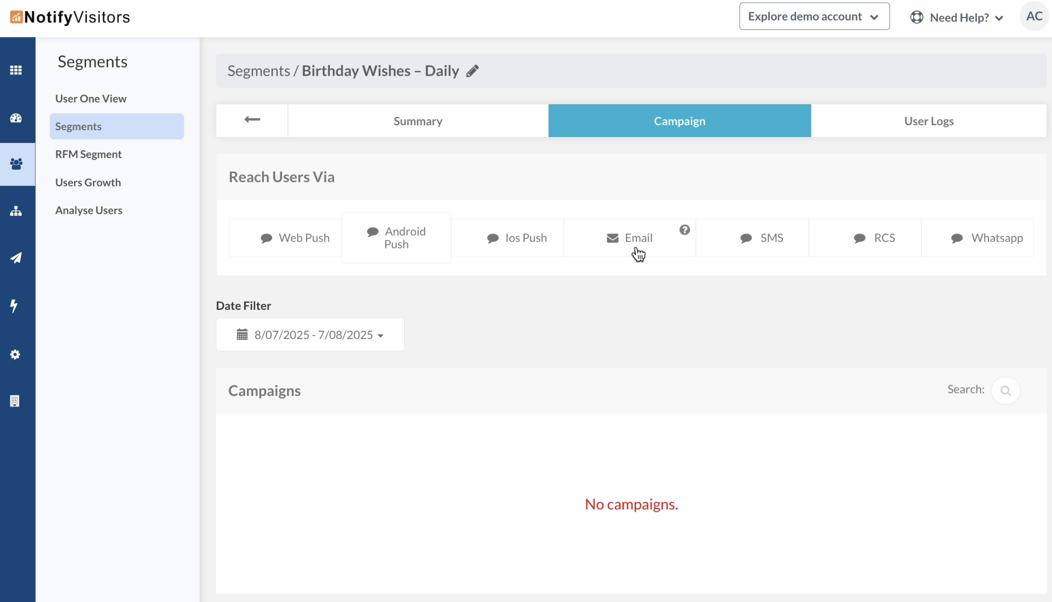Choose Email as your channel.